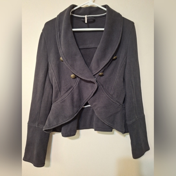 Free people sm black Flared and Femme Jacket blazer military style crop ruffle - Picture 5 of 11